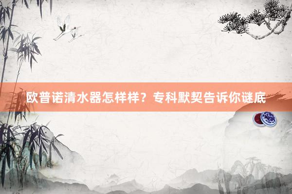 欧普诺清水器怎样样？专科默契告诉你谜底